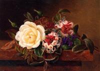 Johan Laurentz Jensen - Still Life with a Rose and Violets on a Marble Ledge